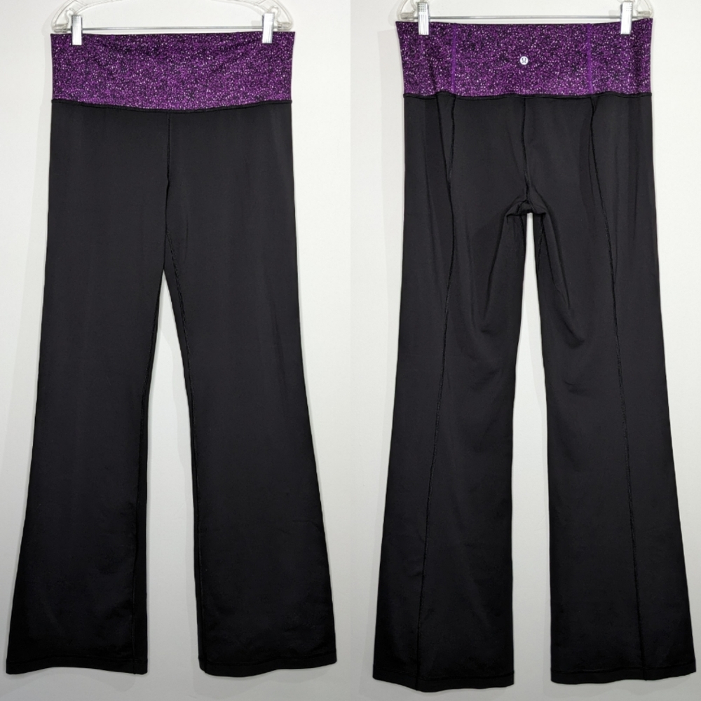 Lululemon Groove III black purple high rise flare pant legging 12 Tall